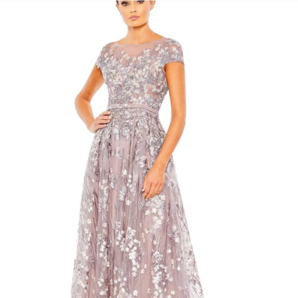 MAC DUGGAL 20405 EMBELLISHED FLORAL CAP SLEEVE A-LINE LILLAC GOWN sz 14 - Picture 1 of 5